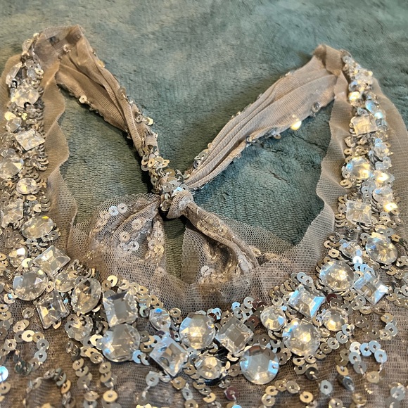 Light Gray/ silver see through, sequin tank top. Size S - Picture 2 of 4